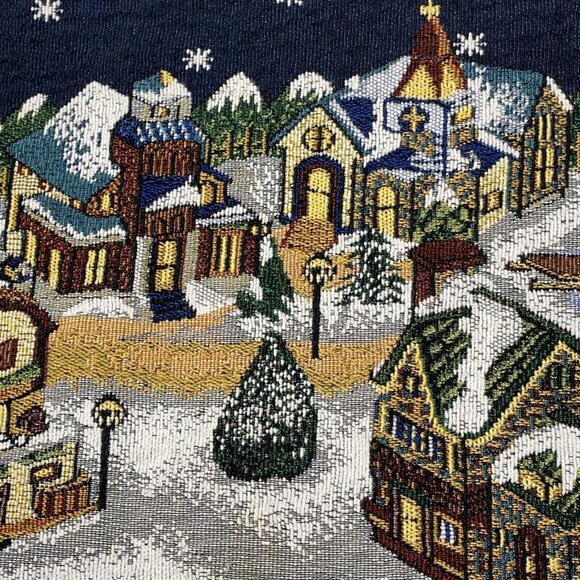 Set of 3 Tapestry Christmas Village Placemats Winter Snow Kitchen Mountains Blue - Picture 12 of 12